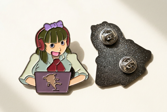 Girlie enamel pin, DogLibre rescue-inspired accessory

