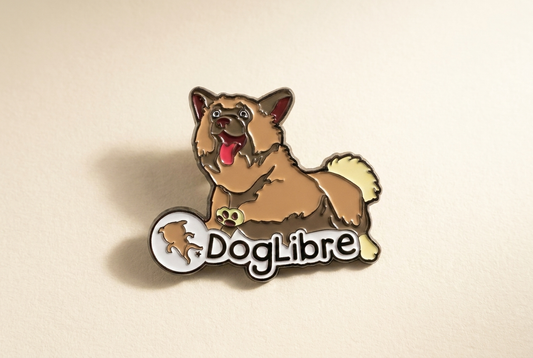 Happy Paws enamel pin, DogLibre rescue-inspired accessory
