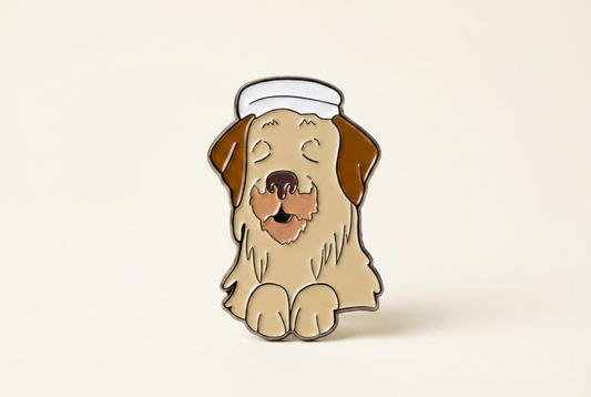 Sleepy Floof enamel pin, DogLibre rescue-inspired accessory

